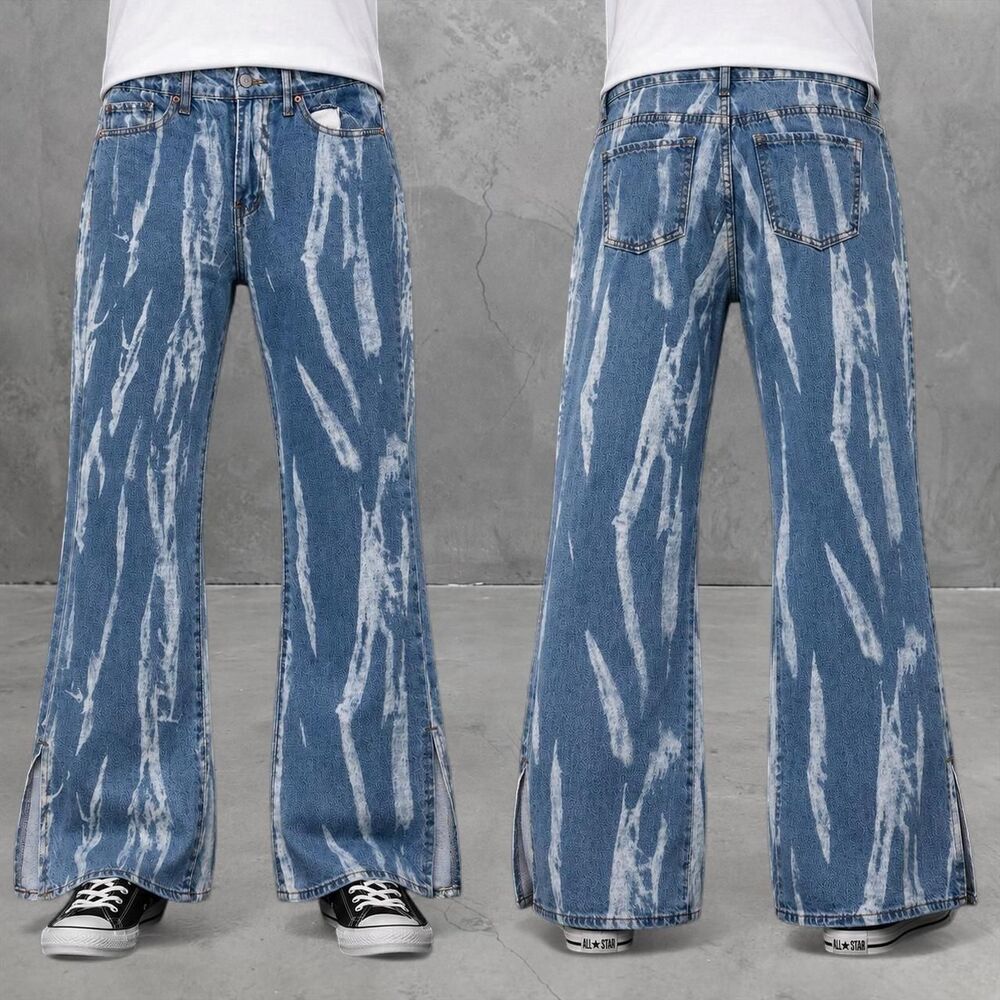 Song Bootcut Jeans Womens Size 7/28 Blue Splatter Pattern Unique Funky